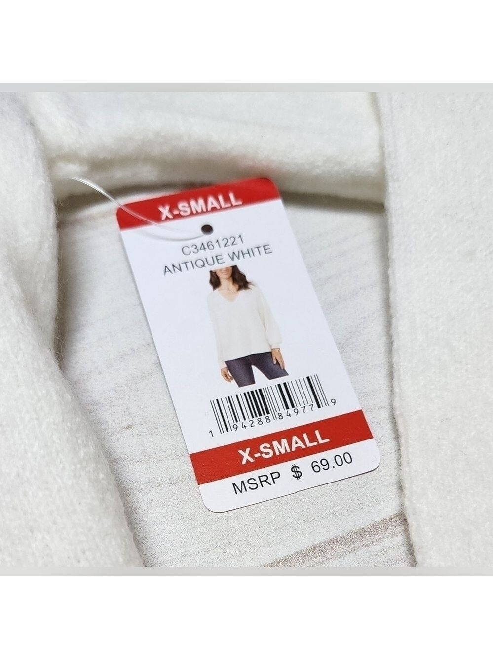 Vince Camuto Antique White Oversized V-Neck Long Sleeve Sweater XS -New With Tag - Picture 4 of 6